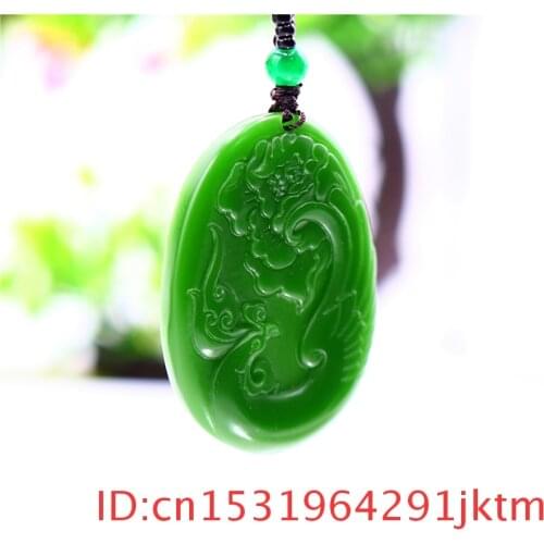 Green Jade Phoenix Pendant Necklace Charm Gifts Women Natural Men Jadeite Carved Chinese Amulet Fashion for Jewelry