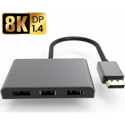 DP to 3*DP/F converter DisplayPort V1.4 to 3x DisplayPort MST Hub With Micro Power 8K/4K@60Hz Alloy Audio and Video DP Adapter