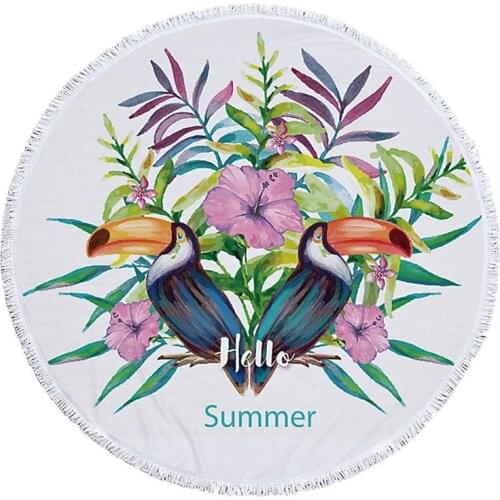 Printed Large Leaves Flower Flamingo Beach Towel Round Microfiber Beach Towels Roundie Adults Serviette De Plage Toalla Playa