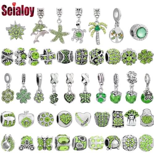 Seialoy Fashion Green Crystal Beaded Tree Of Life Charm Pendant Fit Brands Charms Bracelets DIY Jewelry Making Accessories