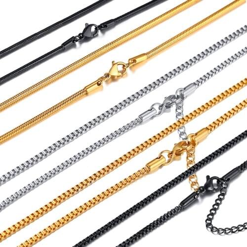 Simple 2mm Round Snake Box Chain Neckalces for Women Men Solid Stainless Steel Metal Links Casual Collar Minimalist Jewelry