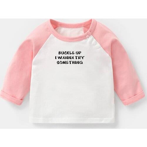 Buckle Up I Want to Try Something Design Newborn Baby T-shirts Bone Middle Finger Printing Raglan Color Long Sleeve Tee Tops