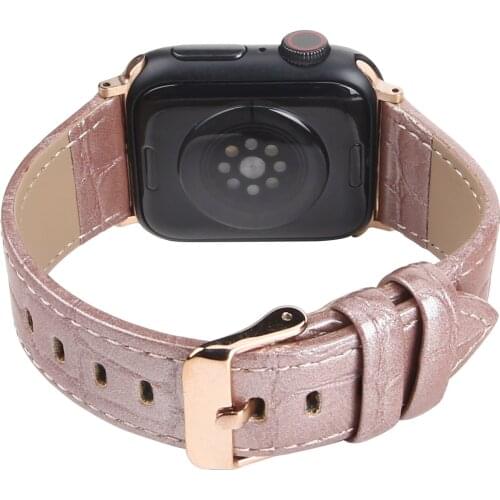 Bamboo crocodile pattern Leather Band for Apple iWatch 42MM 38MM 44MM 40MM 6 SE 5 4 3 2 1 Wristband Stainless steel color buckle