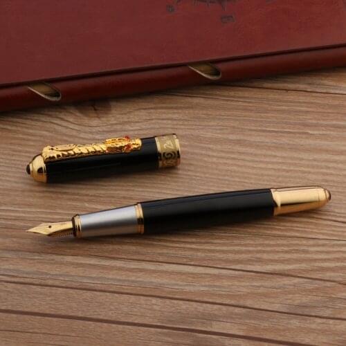 Luxury Metal 720 Fountain Pen Black Golden Dragon Bend Nib Ink Pen Stationery Student Office Supplies