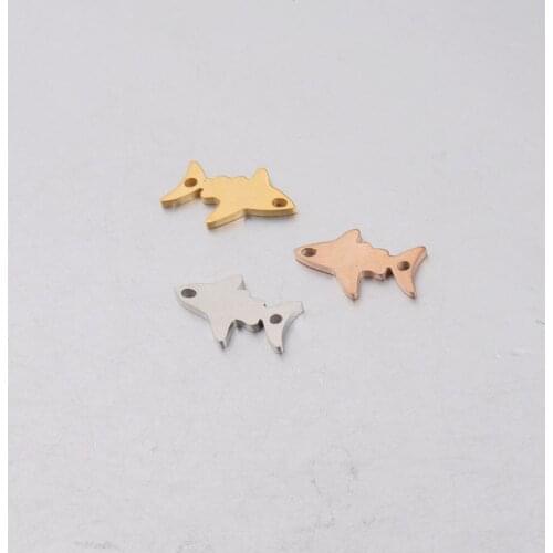 DIY Jewelry Making 5pcs 9.5*15mm Mirror Polished Stainless Steel Inner Double Hole Shark Pendant Necklace Accessories Connector