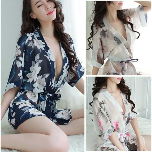 Sex Womens Pajamas Chiffon Bathrobe Robe Lingerie Sleepwear Erotic Sexy Women Home Clothes See-through Baby doll Night Dress