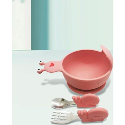Suction Cup Silicone Bowl Cartoon Baby Tableware Snail Bowl Food Supplement Bowl Learn To Eat Baby Dinner Plate Training Set