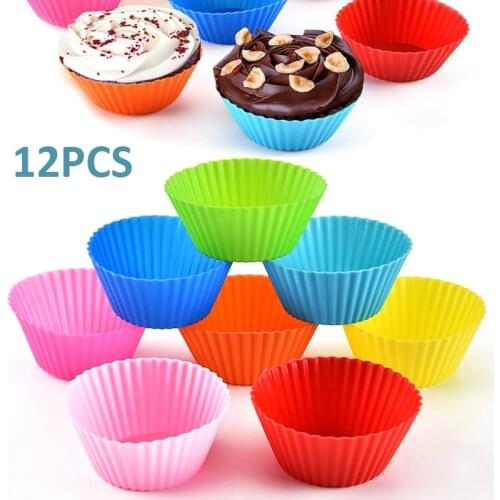 12pcs Silicone Muffin Cups Cupcake Liner Baking Cup Cookie Mold Cupcake Muffin Cups Mould DIY Chocolate Cake Decorating Tool