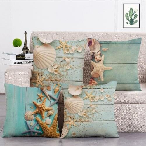 Blue wood shell starfish Printed Cushion Cover Linen Throw Pillow Car Home Decoration Decorative Pillowcase T471
