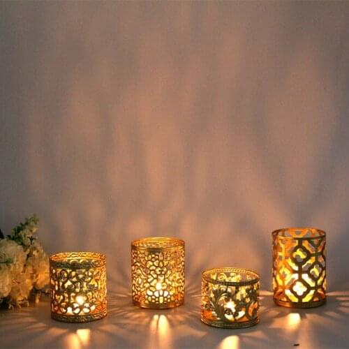 Nordic Golden Geometric Hollow Wrought Iron Candle Holder Creative Aromatherapy Candle Cup Home Decoration Ornaments
