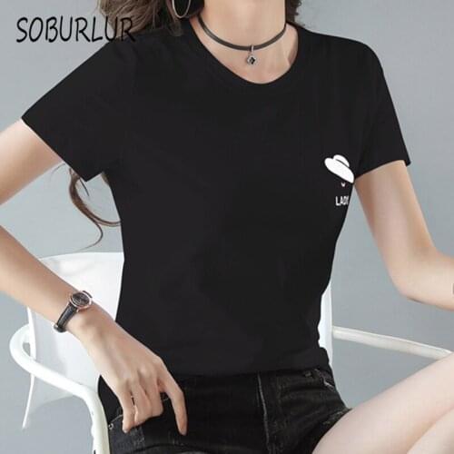 SOBURLUR 2021 Summer New Basic Womens T-shirt Anime Women T-shirts Casual Oversize T shirt Woman clothes Short sleeve Shirt
