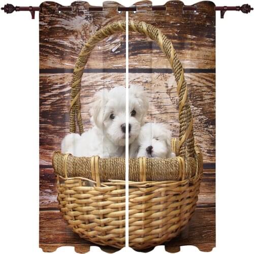 Modern Curtains Basket Dog Cute For Living Room Bedroom Valances Window Curtain Sunshade Finished Kitchen Treatment