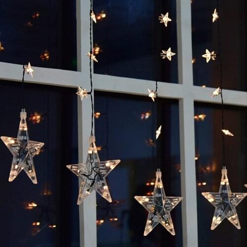 Waterproof 2M 120Led Star Curtain Lights Christmas Star Light Decoration Garland On the Window For Wedding Party Holiday