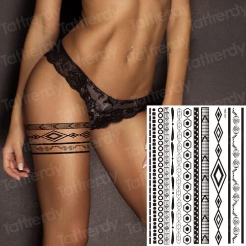 Waterproof temporary tattoos for women sexy tattoo legs thigh stockings fake henna paste tatoo black indian arabic mandala lace