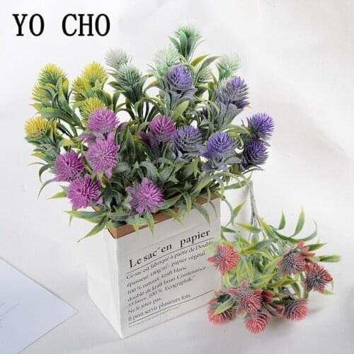 YO CHO Artificial Plants 7 Forks Spray Pine Plastic Twigs Green Pine Plants Forest Style Flower Wedding Home Vase Table Decor