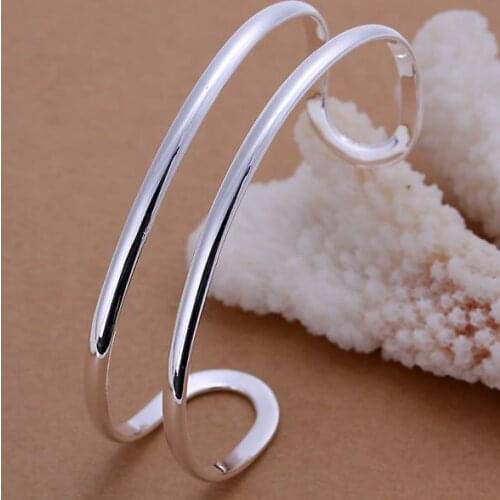 Free Shipping Fashion 925 Silver Flat Double Line Bangle Bracelet for Women Jewelry Factory Price SMTB071