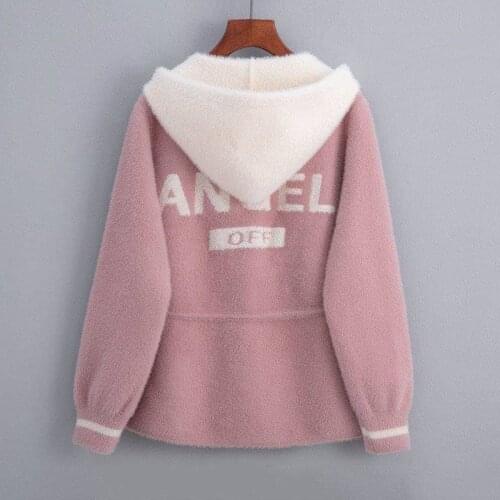 2021 Fall Women Thicken Warm Imitation Mink Velvet Coat Korean Fashion Plus Size Letter Hooded Sweater Cardigan Female Chaquetas