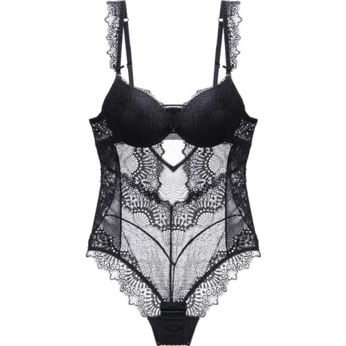 Bodysuit Women Lace Ruffles Straps Padded bra Underwire Lingere femme Push Up Queen Bottom Closure Cotton Crotch