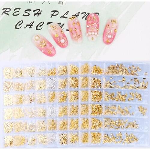 1 Pack Gold Silver Metal Nail Alloy Studs Crown Moon Heart-shape Charming Beads Crystal Stud Rhinestone DIY Nail Art Studs Decor