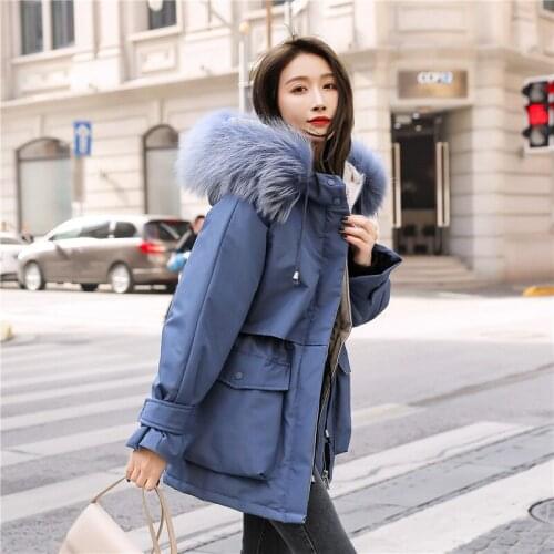2020 Hot-Selling Fashion Korean Version Popular Winter Womens Big Fur Collar Hooded Down Jacket Parka Coat Thick Warm Casual