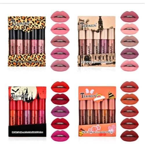5Pcs/Set Velvet Matte Lipstick Waterproof Sexy Vampire Lip Stick Long Lasting Lip Gloss Red Lips Makeup Cosmetics TSLM2