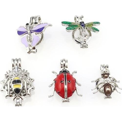 5PCS Mix Enamel Insect Series Pendant Fairytale Party Essential Oil Diffuser -Cute Gift