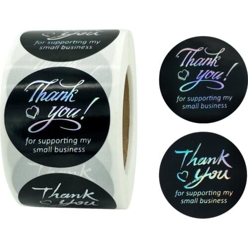 500pcs/roll 1.5inch/38mm New luxury Laser silver foil thank you stickers thank you for supporting my small business