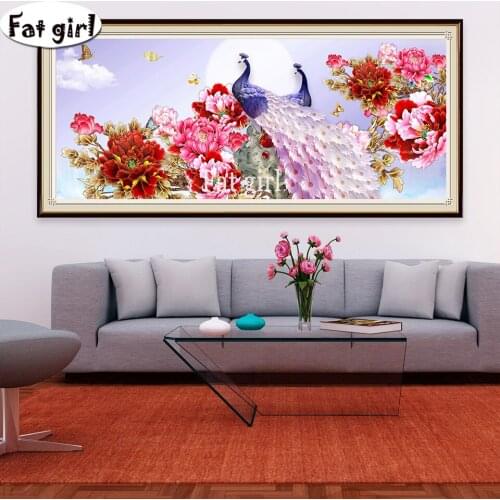 5D DIY Diamond Painting Beautiful Peacock Full Drill Square/Round Diamonds Embroidery Peony Flower Entrance Wall Decor Craft Kit