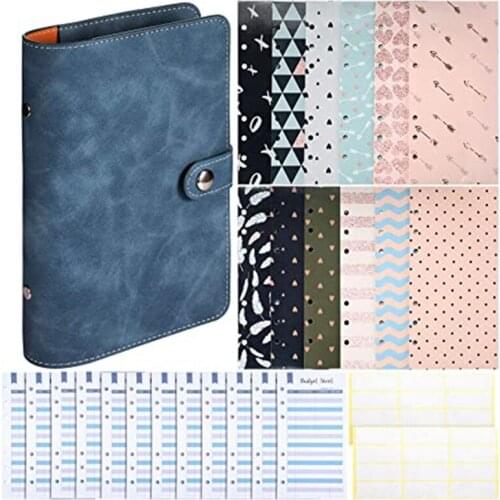 A6 PU Leather Notebook Binder 6 Ring Binder Sets,12 Budget Envelope Systems,12 Expense Budget and 24 Bill Plan Labels