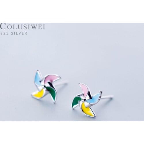 Colusiwei Color Windmill Silver Stud Earrings for Women 925 Sterling Silver Fashion Korea Style Enamal Jewelry Accessories