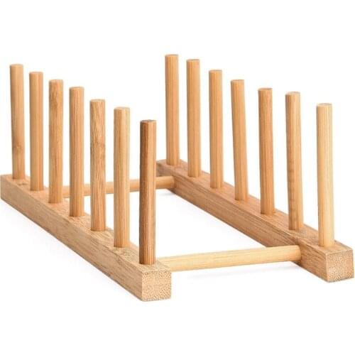 P82F Wooden Bamboo Vinyl Record Storage Holder Display Stand Dish Plate Bowl Cup Book Pot Lid Drying Rack Shelf Organizer