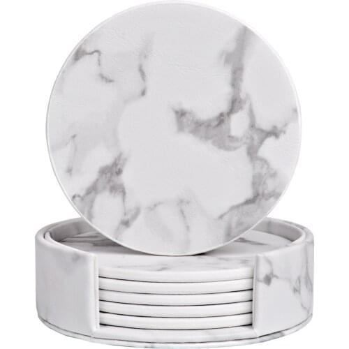 Home Decor Marble PU Leather Round Square Drink Coasters Placemat Cup Mat Pad Holder Kitchen Tableware Kitchen Accessories LBS