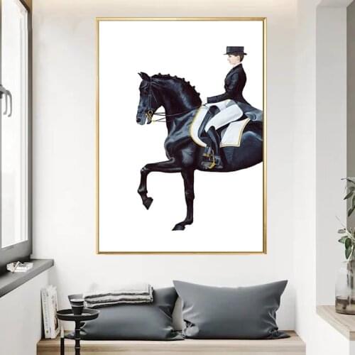 European Horsewoman Canvas Painting Abstract Poster Print Wall Art Picture for Living Room Aisle Studio Home Decoration Poster