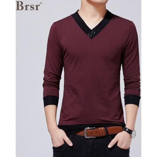 Autumn Fashion Oversized T-shirt Men Cotton Comfortable Long Sleeved V-neck Button Collar Solid Black For T Shirt Tshirt Tops