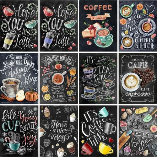 HUACAN 5D Diamond Painting Coffee Cup Mosiac Kit Full Square Round Diamond Embroidery Text Home Decor