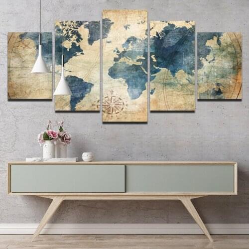 Canvas Print Painting World Map Unframed Hd 5 pieces Printed Home Decoration Wall Pictures for Living Room Wall Art On Canvas