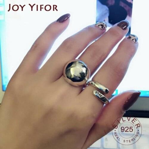 925 Sterling Silver Large Ball Smooth Frosted Wire Drawing Rings for Women Vintage Simple Party Jewelry Gifts 2020 Newlry