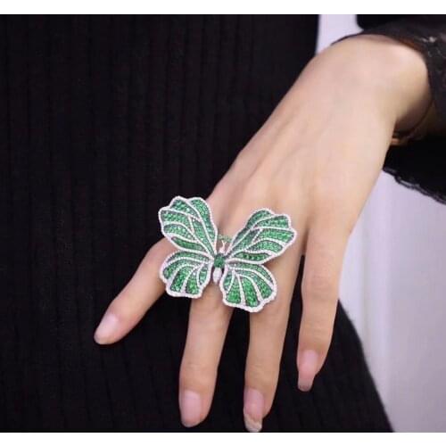 925 sterling silver with cubic zircon butterfly ring adjustable size fine women jewelry for party wedding blue red green color