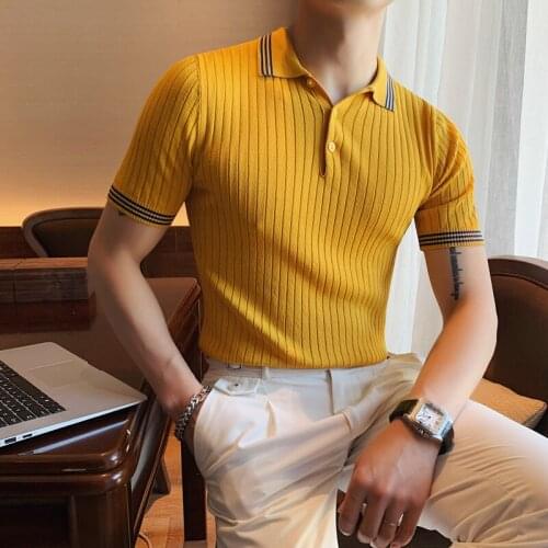 Sunwang Summer sweater Polo Shirt Men Slim Short Sleeve Tee Shirt Breathable British style Striped Polo Shirt Men Tops Clothes
