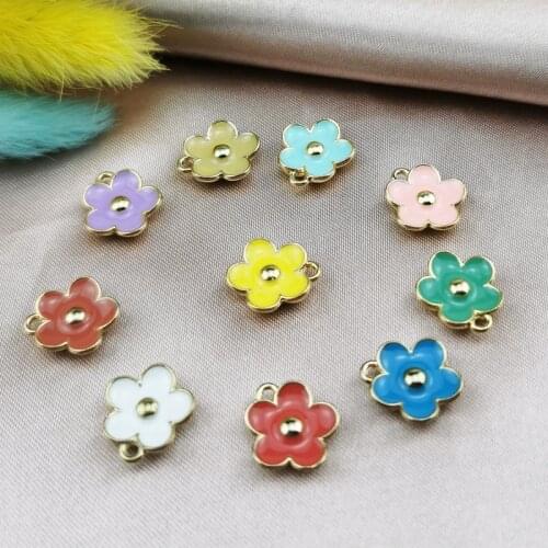 MuhNa 10pcs/20pcs/pack Colorful Mini Flowers Metal Enamel Charms Drop Oil Pendant For Earring Bracelet DIY Jewelry Golden Base