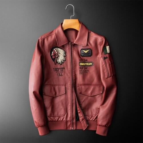 Punk Mens Black Red PU Leather Indians Embroidery Motorcycle Lined Warm Jacket Oversize S-4XL