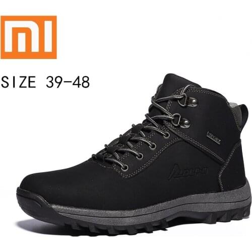 Xiaomi Men Winter Ankle Boots Warm Plush Snow Boots Leather Casual Lace-Up Shoes Mens Work Boots Outdoor Walking Shoes