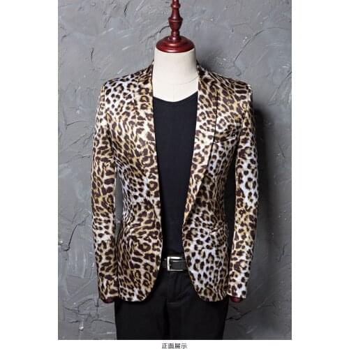 Brand M-5XL Tide Men Leopard Print Fashion Leisure Blazer Masculino Slim Fit Suit Jackets For Men Singer Costume Homme