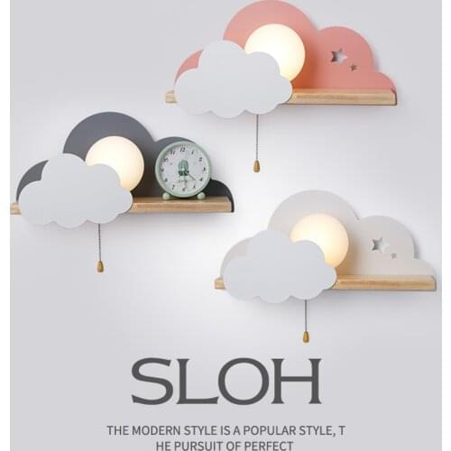 Cloud Childrens Room Wall Lamps Pull Line Switch Nordic Cartoon Cute Bedroom Bedside Study Table Sconce Wall Lights with Tray