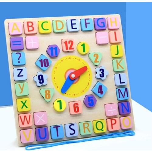 Montessori educational wooden toy Children Multifunctional time cognitive Shape matching domino game Teaching Aids