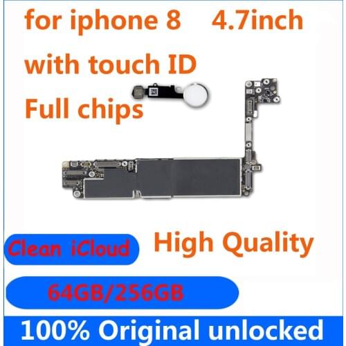 64GB 256GB Original Motherboard for iphone 8 High quality tested Factory Unlocked with / without touch ID for iphone8 Mainboard