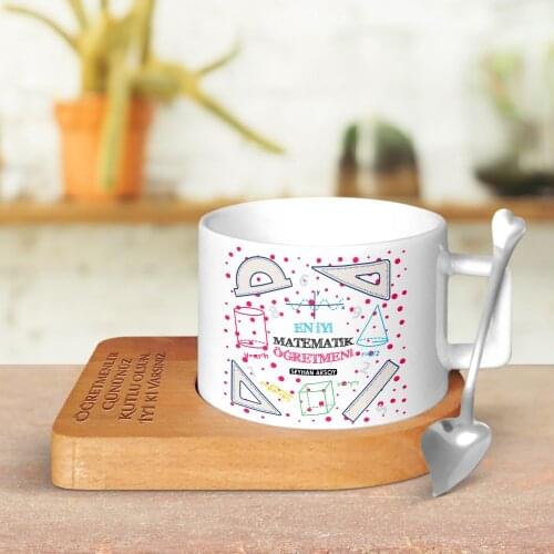 Personalized Math Teacher Wood Altlıklı Ceramic Cup-6