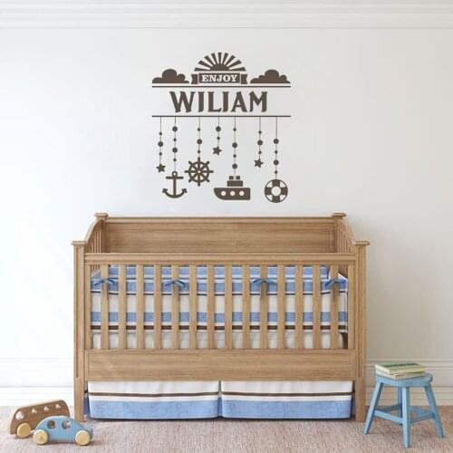 Custom Baby Name Wall Decal Personalized Marine Ocean Boat Helm Nautical Theme Home Decor For Bedroom Nursery Vinyl Sticker M464