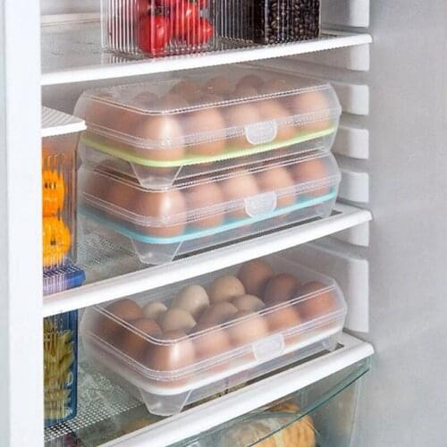 Egg Storage Box 15 Grid Plastic Transparent Single Layer Egg Storage Box Fridge Egg Food Container Organizer Kitchen Supplies