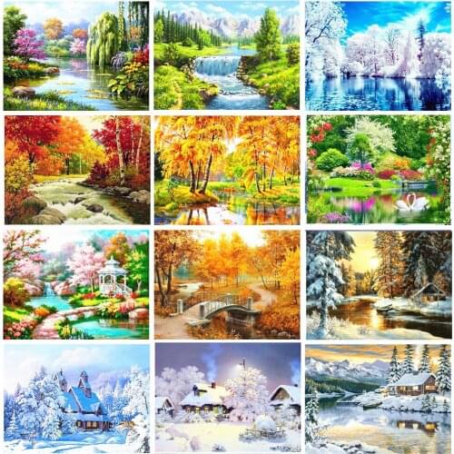 Full Round Diamond Painting Landscape Spring 5D Diamond Embroidery Mosaic Cross Stitch Winter Home Decor Gift
